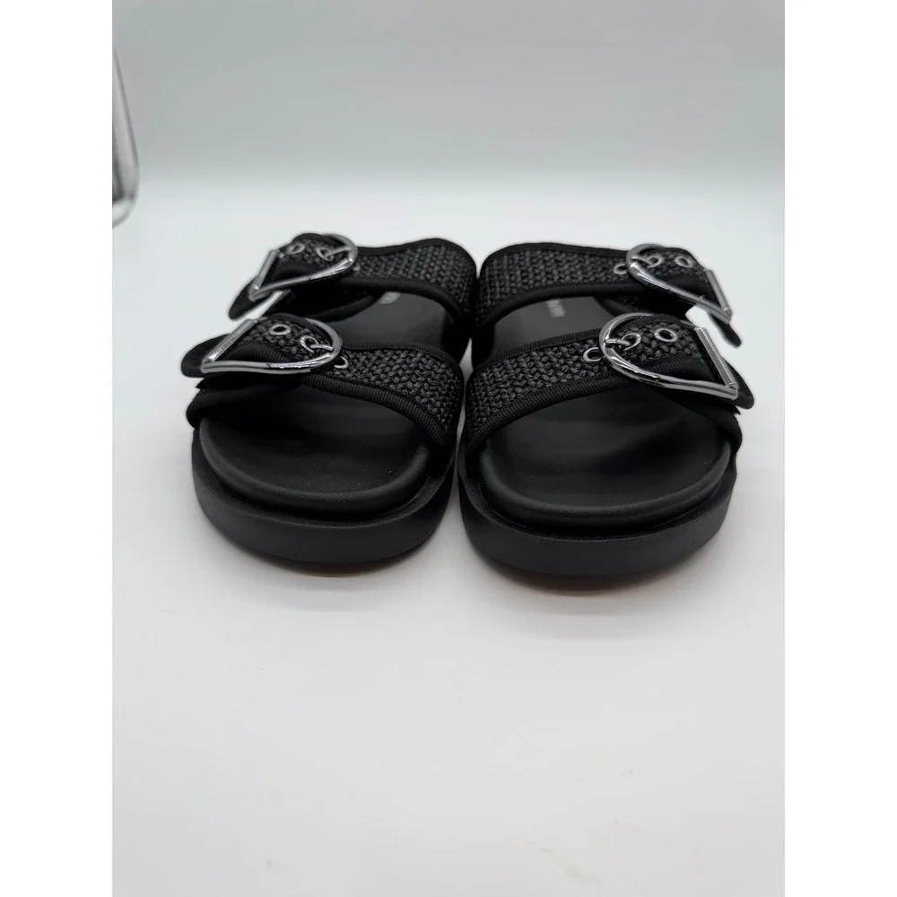 ViaPipa Womens Black Raffia Double Strap Buckle‎ Slide Sandals Size 6